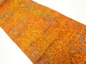 変わり格子に花模様織出し名古屋帯